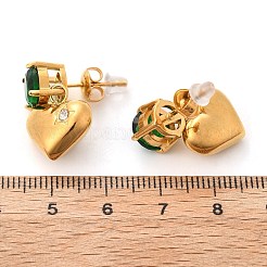 Серьги-гвоздики в форме сердца из нержавеющей стали 304 с микропаве из кубических цирконий&nbsp;EJEW-V016-01G-03