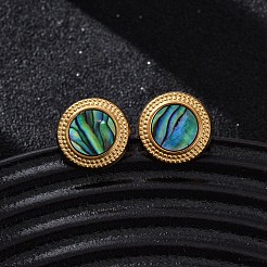 Серьги-гвоздики из натуральной ракушки пауа из нержавеющей стали 304&nbsp;EJEW-Z103-04G-01