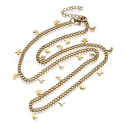 Ожерелья из витой цепи из нержавеющей стали 304 с подвеской-кисточкой в виде луны и звезды&nbsp;NJEW-R023-05G