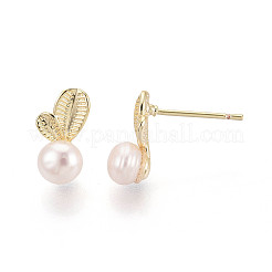 Серьги-гвоздики из латуни и натурального жемчуга&nbsp;PEAR-N020-WX10