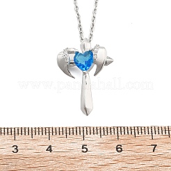 Латунные кубические цирконии ожерелья с подвеской в виде крылатого креста для женщин&nbsp;NJEW-C067-07P-02