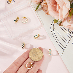 3 пара двухцветных серег-колец из латуни с эмалевым узором в клетку&nbsp;EJEW-BBC0002-12