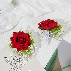 Наборы из искусственных цветов из шелковой ткани и пластикового искусственного жемчуга для запястья и бутоньерки&nbsp;AJEW-DJ0005-64B