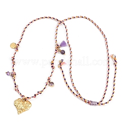 Подвеска в форме сердца из текстурированной нержавеющей стали 304 на хлопковом шнуре с регулируемой длиной ожерелья&nbsp;NJEW-C093-01G