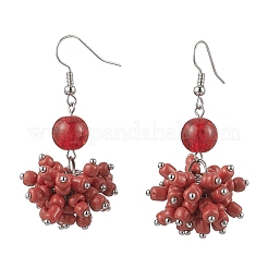 Стеклянные круглые серьги с подвесками&nbsp;EJEW-JE06550-03