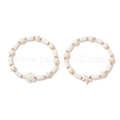 Браслеты из окрашенной синтетической бирюзы и натуральных белых ракушек&nbsp;BJEW-JB13476