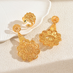 Комплекты из винтажных сплавов с полыми цветами и кольцами-манжетами для женщин&nbsp;MI8372