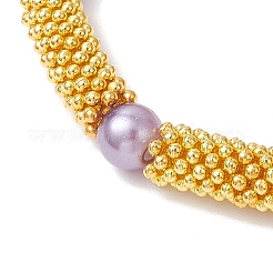 Женские браслеты-растяжки из сплава снежинок и стеклянных бусин с жемчугом&nbsp;BJEW-JB11803-01