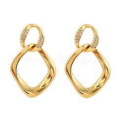 Серьги-гвоздики с ромбами из латуни с микропаве из прозрачных кубических цирконий&nbsp;EJEW-R025-12G