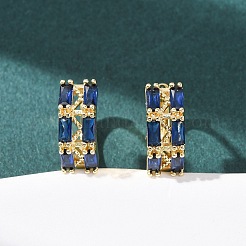 Прямоугольные латунные серьги-кольца с микропаве из кубического циркония&nbsp;EJEW-H178-03G