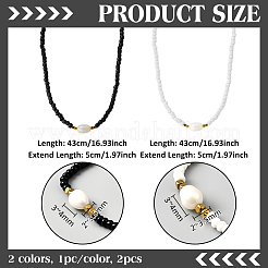 2 шт. двухцветные ожерелья из натурального рисового жемчуга и стеклянных бусин для женщин&nbsp;NJEW-GO0001-04B