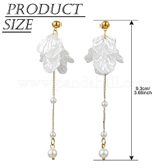 Серьги-гвоздики с подвесками из акриловых жемчужин и ракушек&nbsp;EJEW-YW00005