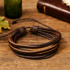 6шт 2 цвета pu кожа многорядные плетеные браслеты для мужчин&nbsp;BJEW-GO0002-15