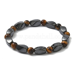 Круглый природных тигровый глаз браслеты простирания&nbsp;BJEW-G072-14