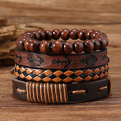 4шт 4 стиля плетеные браслеты из искусственной кожи pu наборы&nbsp;BJEW-CL0001-13C