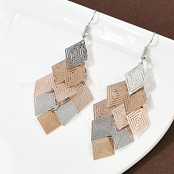 Серьги-подвески в форме ромба из нержавеющей стали 430&nbsp;EJEW-A137-01P-02