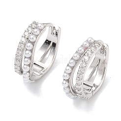 Двухслойные латунные серьги-кольца с микропаве из прозрачных кубических цирконий.&nbsp;EJEW-C181-03P