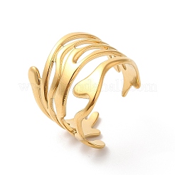 Ионное покрытие (ip) 304 нержавеющая сталь твист-волна открытое манжетное кольцо для женщин&nbsp;RJEW-K245-30G