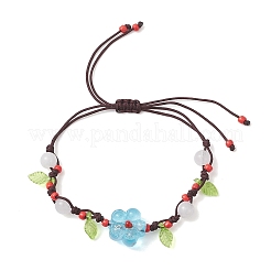 Браслеты из плетеных бусин ручной работы из серебряной фольги и стекла в технике лэмпворк с бусинами из натурального белого нефрита для женщин&nbsp;BJEW-JB12728-02