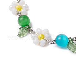 Браслеты-цепочки из цветка и листа кошачий глаз и стекла для женщин&nbsp;BJEW-TA00541