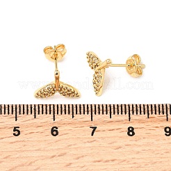 Серьги-гвоздики из латуни с микропаве из прозрачных кубических цирконий в форме рыбьего хвоста&nbsp;EJEW-A135-15G