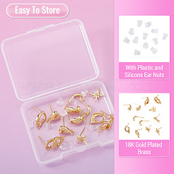 12 шт. 6 стиля латунных сережек-гвоздиков&nbsp;KK-TA0003-20