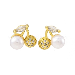 Серьги-гвоздики из вишневой латуни с микропаве из кубических цирконий EJEW-H158-08B-G