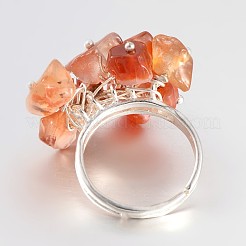 Регулируемые посеребренные латунные кольца из смешанного камня&nbsp;RJEW-JR00168