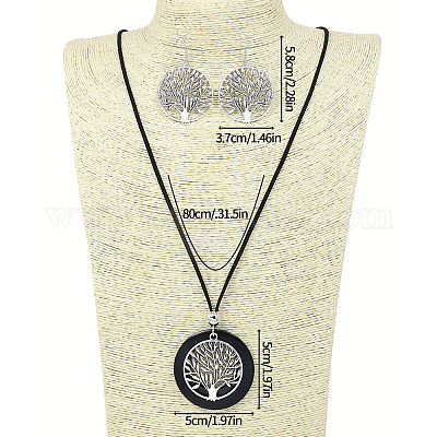 Комплекты ожерелий и серег с подвесками из сплава и дерева в этническом стиле WG8B2BF-04-1