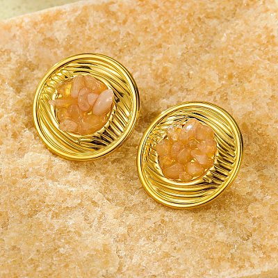 Серьги-гвоздики из нержавеющей стали 304 с натуральным розовым кварцем EJEW-R012-02G-01-1