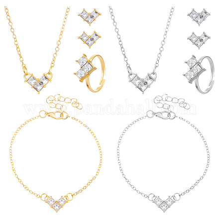 2 цветной комплект из ожерелий с подвесками в форме сердца из сплава со стразами SJEW-HY0001-07-1