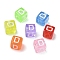Spray Painted Transparent Acrylic Beads, Cube with Letter, Mixed Color, Letter D, 9.5x9.5x10mm, Hole: 3.8mm, about 570pcs/500g