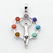 Platinum Plated Alloy Gemstone Pendants, Yoga Chakra Jewelry, Flat Round with Human, 40x30x4.5mm, Hole: 5x8mm