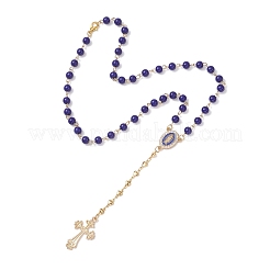 Синие круглые стеклянные четки&nbsp;NJEW-JN05626