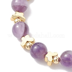 Браслеты из натурального аметиста и латунных бусин для женщин&nbsp;BJEW-JB12942-02