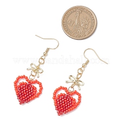 Серьги-сердечки из стеклянных бусин ручной работы&nbsp;EJEW-MZ00577-05
