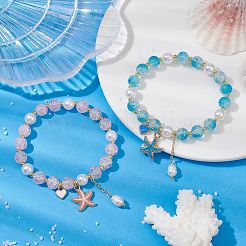 2шт 2 цветных стеклянных круглых браслета из эластичного бисера&nbsp;BJEW-JB09752