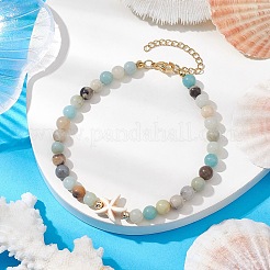 Женские браслеты с подвесками из натурального цветка амазонита и синтетической бирюзы&nbsp;AJEW-AN00616-04