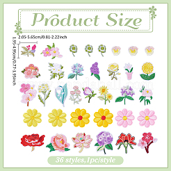 36 шт. цветочные полиэстеровые компьютеризированные вышитые нашивки на ткань для приклеивания и пришивания&nbsp;PATC-WH0021-042