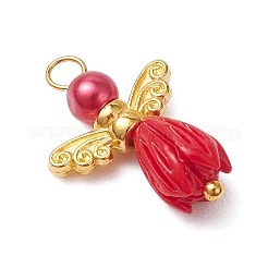 Бусины в виде цветка розы из непрозрачной смолы с круглыми бусинами из стеклянного жемчуга&nbsp;PALLOY-JF03594