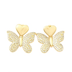 Серьги-гвоздики в форме бабочки из латуни с прозрачным кубическим цирконием&nbsp;EJEW-C147-04G
