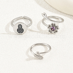 3 шт. 3 стиля латунные паве сиреневые кубические цирконии цветок лист ананас открытые манжеты для пальцев ног наборы для женщин HC0924