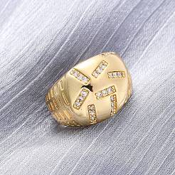 Латунные кольца-манжеты с микропаве из прозрачных кубических цирконий для женщин&nbsp;RJEW-U047-32G