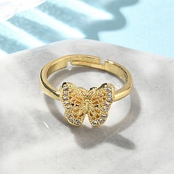 Регулируемые кольца для женщин с микропаве из латуни и кубическими цирконами&nbsp;RJEW-A065-02G