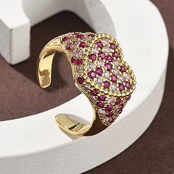 Кольца-манжеты в форме сердца из латуни с микропаве из кубического циркония для женщин&nbsp;RJEW-A069-11G