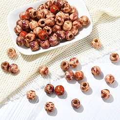 100шт деревянные окрашенные бусины с принтом&nbsp;WOOD-YW0001-56