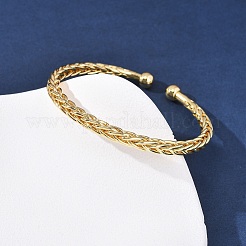 Плетеные латунные браслеты-манжеты&nbsp;BJEW-C140-31G