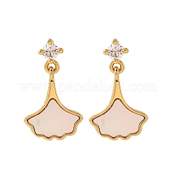 Серьги-гвоздики из листовой латуни с микропаве из кубических цирконий&nbsp;KK-D363-14G