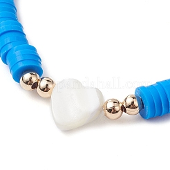 Женские эластичные браслеты ручной работы из полимерной глины с натуральными панцирями трохид/трохус из бисера&nbsp;BJEW-JB10203-01