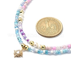 2шт 2 стильных ожерелья из стеклянных бусин&nbsp;NJEW-JN04356